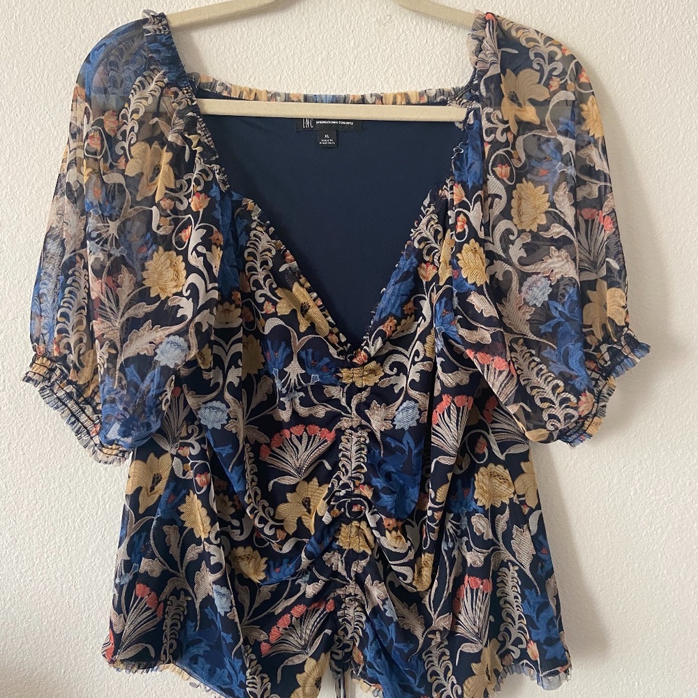 INC Blue Floral Blouse